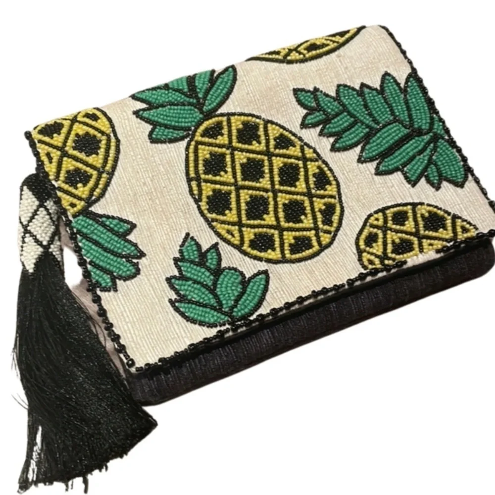 BAUBLEBAR Beaded Pineapple Crossbody Chain or Clutch Tassel Bag Purse - Picture 2 of 11